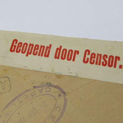 Censor cover from Dullstroom via Cape town South Africa to Amsterdam Netherlands - 25 August 1915