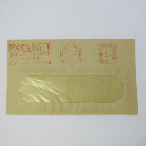South Africa WW2 cover with dont talk about ships or shipping cancellation stamp