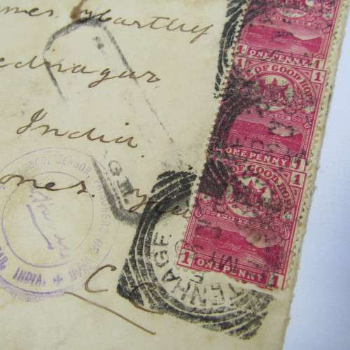 Boer War Censored cover front from Uitenhage South Africa to Bombay India 28 May 1901