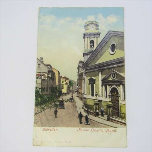 Gibraltar penny on postcard with British Post office Tangier cancellation