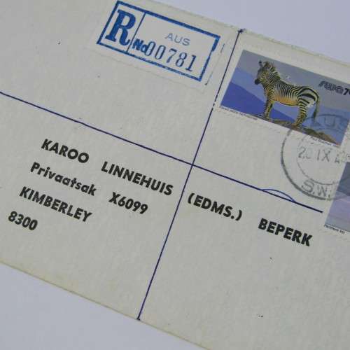 Registered cover from Aus SWA to Kimberley South Africa 20 September 1985