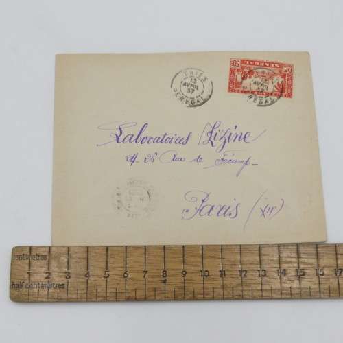 1937 Postal cover from Thies, Senegal to Paris with 50 c Senegal stamo cancelled 13 April 1937