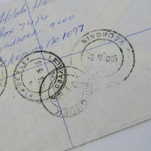 Registered mail cover from Windhoek SWA to Kimberley South Africa 2 May 1986