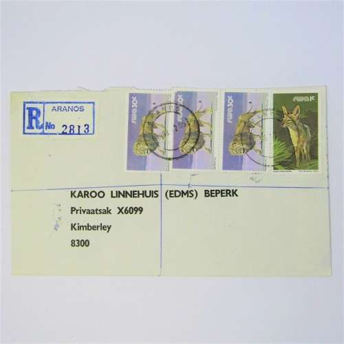 Registered cover from Aranos SWA via Windhoek to Kimberley South Africa 05 December 1988