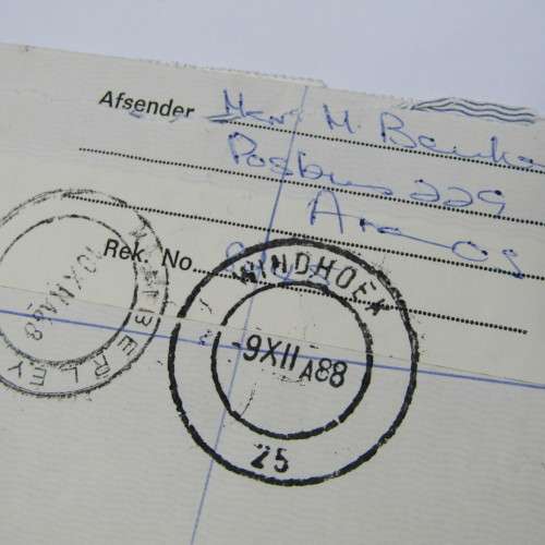 Registered cover from Aranos SWA via Windhoek to Kimberley South Africa 05 December 1988