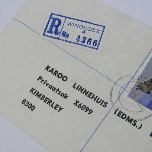 Registered mail cover from Windhoek SWA to Kimberley South Africa 3 September 1985