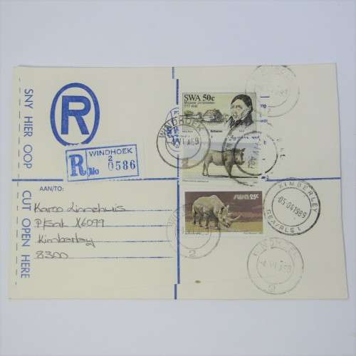 Registered mail cover from Windhoek SWA to Kimberley South Africa 4 April 1989