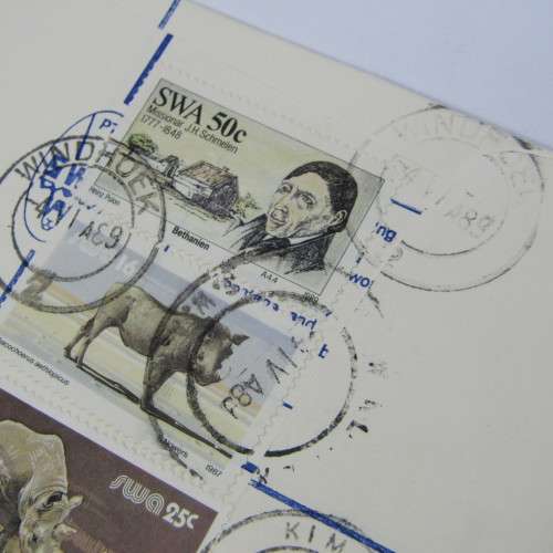 Registered mail cover from Windhoek SWA to Kimberley South Africa 4 April 1989