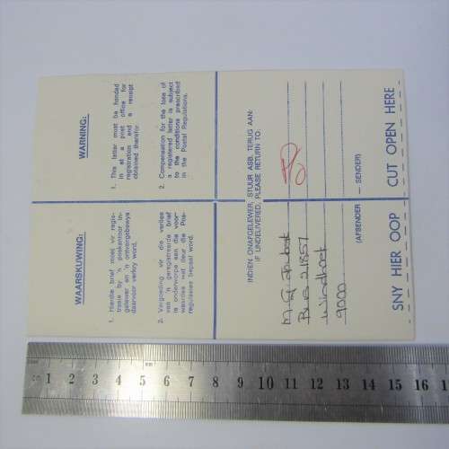 Registered mail cover from Windhoek SWA to Kimberley South Africa 4 April 1989