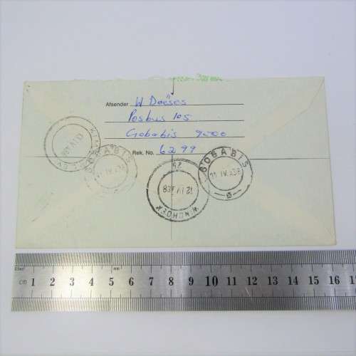 Registered cover from Gobabis SWA to Kimberley South Africa April 1980