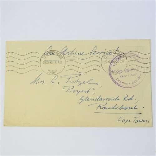 On Active service cover from Potchefstroom camp to Rondebosch South Africa 20 December 1940