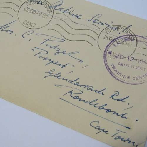 On Active service cover from Potchefstroom camp to Rondebosch South Africa 20 December 1940