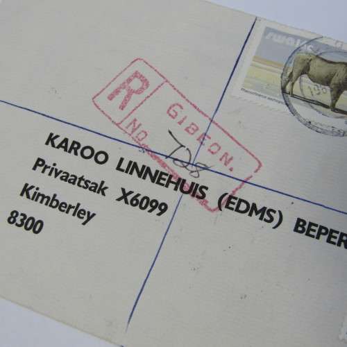Registered Cover from Gibeon SWA to Kimberley South Africa 05 April 1989
