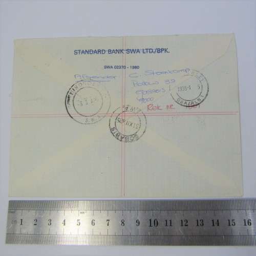 Registered cover from Gobabis SWA to Kimberley South Africa with four SWA stamps