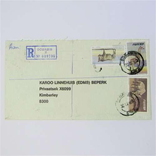 South West Africa registered cover Grobabis 2 with cancellations on back