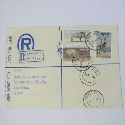 Registered cover from Karasburg SWA to Kimberley South Africa 30 November 1988