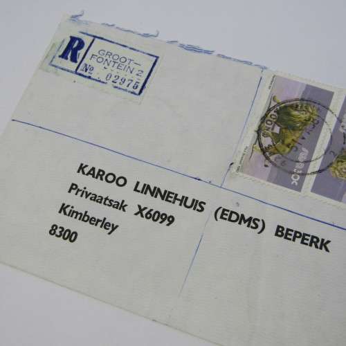 Registered Cover from Grootfontein SWA to Kimberley South Africa 06 April 1988