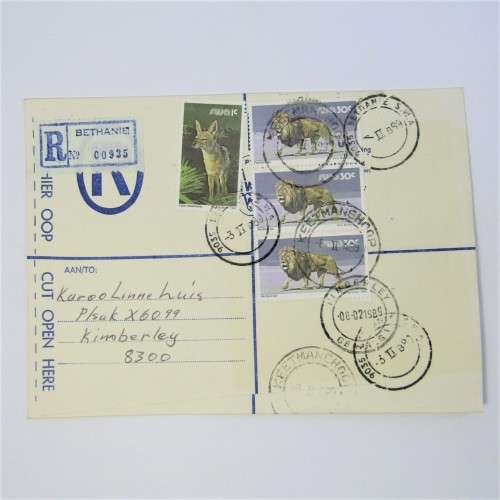 Registered cover from Bethanie SWA via Keetmanshoop to Kimberley South Africa 3 February 1985