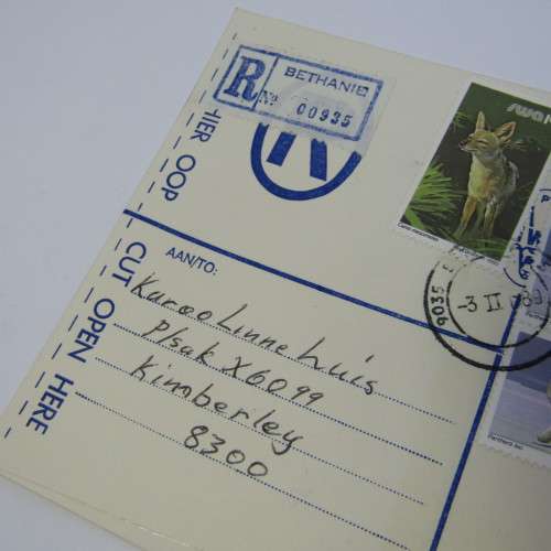 Registered cover from Bethanie SWA via Keetmanshoop to Kimberley South Africa 3 February 1985