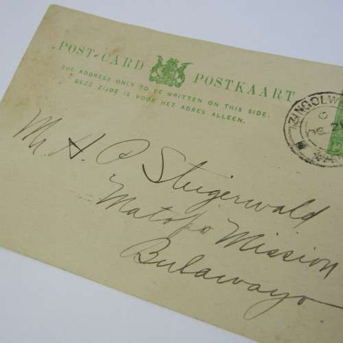 Postcard from Izingolweni South Africa to Bulawayo Rhodesia 21 October 1917