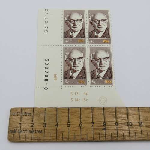 SACC 381 Dr.Diederichs block of 4 x 4 cent stamps - White spots on top right stamp
