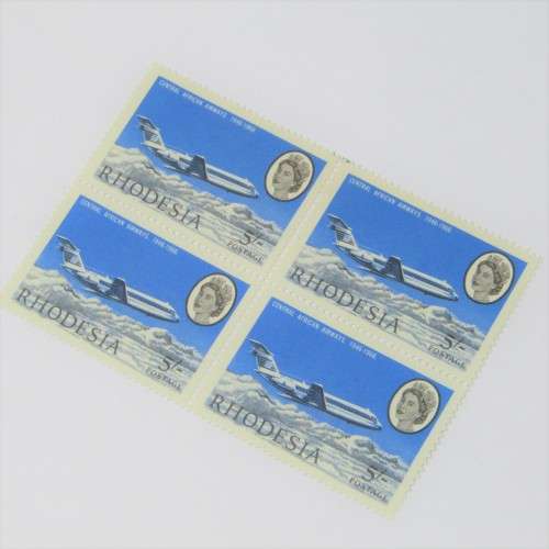 Rhodesia 1966 20th Anniversary of Central African Airways SACC 164 block of 4 mint stamps hinged