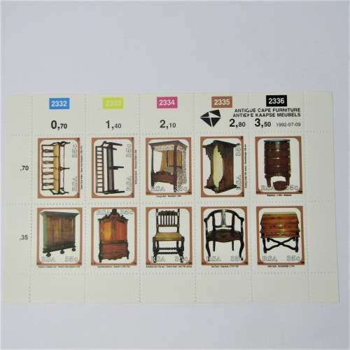 RSA 9 July 1992 Antique Cape Furniture SACC 767-776 Setenant block of 10 mint stamps