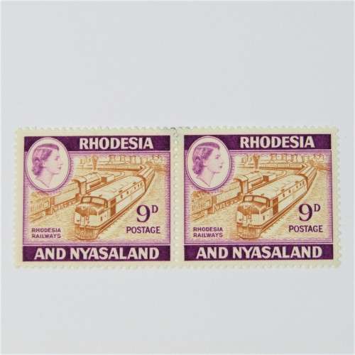Lot of 2 Rhodesia and Nyasaland 1959 Definitive Issue SACC 25 mint stamps - hinged