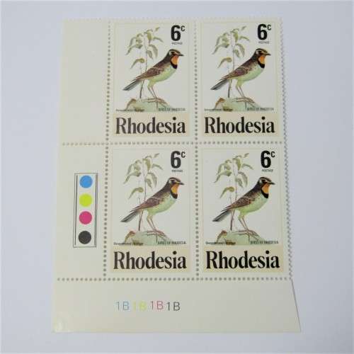 1977 Rhodesian Birds 2nd issue. SACC 300 - 305 Control blocks of 4