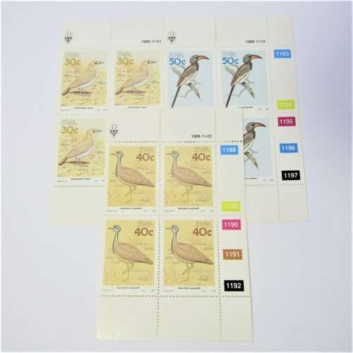 1988 Birds of SWA SACC 515 516 517 Control Blocks of 4 `hinged