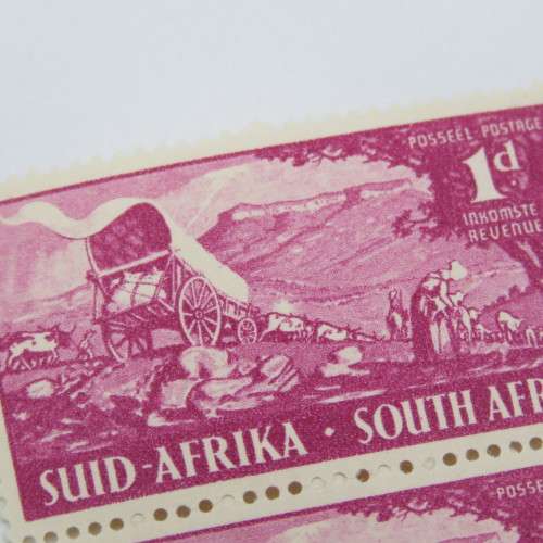 SACC 130 block of 4 x 1d stamps - Top left stamp with large white mark on back of last ox