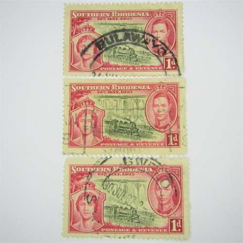 Southern Rhodesia 1937 Coronation of King George SACC 38 3 used stamps