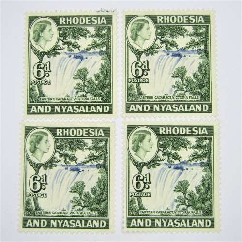 Lot of 4 Rhodesia and Nyasaland 1959 Definitive issue SACC 24 mint stamps - hinged
