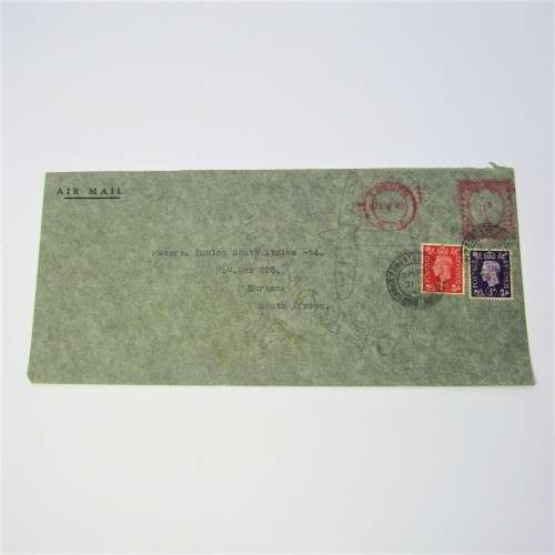 Air Mail England to South Africa 1d pre-stamp with 1d and 3d added, 1940