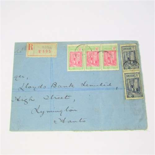 Registered cover from Garoua Cameroon via Nigeria to Lymington Herts England with five Cameroon stam
