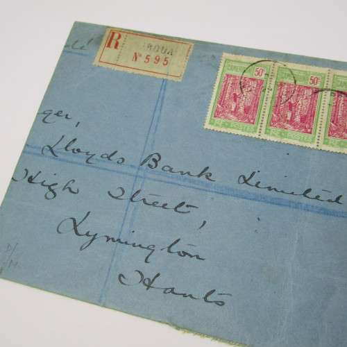 Registered cover from Garoua Cameroon via Nigeria to Lymington Herts England with five Cameroon stam