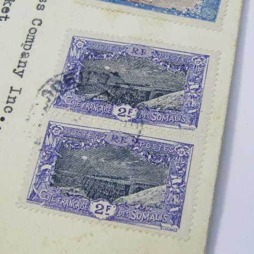 Registered cover from Djibouti to London England with three stamps and three Djibouti cancellations