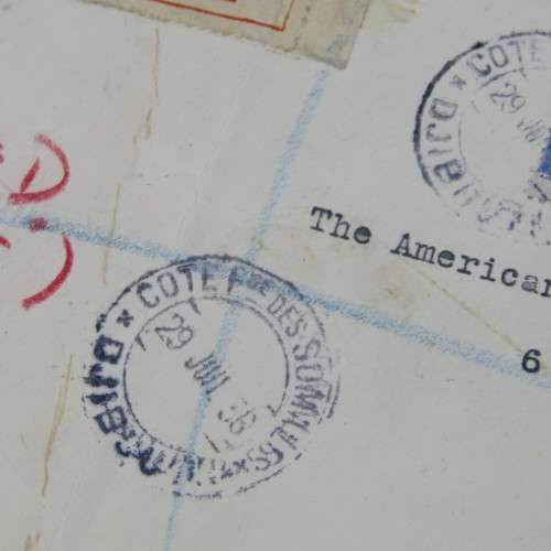 Registered cover from Djibouti to London England with three stamps and three Djibouti cancellations