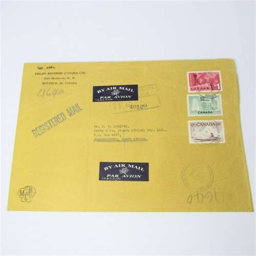 Canada Airmail Cover to South Africa registered mail 1966