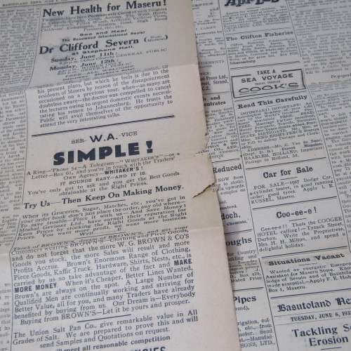 Basutoland News paper Tuesday 6 June 1933 - very scarce