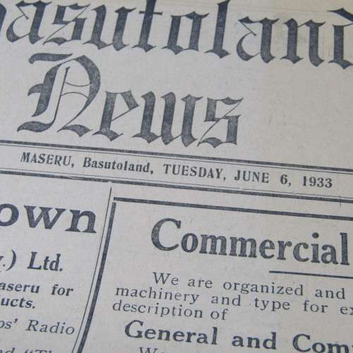 Basutoland News paper Tuesday 6 June 1933 - very scarce