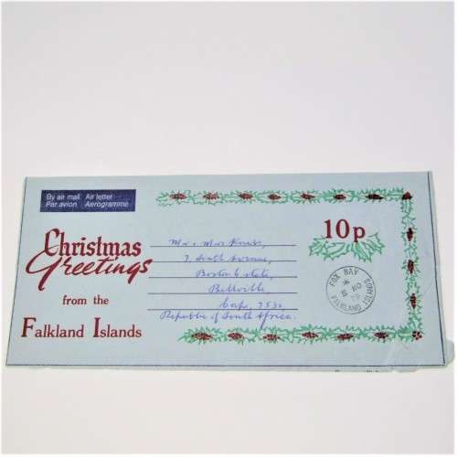 Airmail Christmas Aerogramme letter from Falkland Island to South Africa