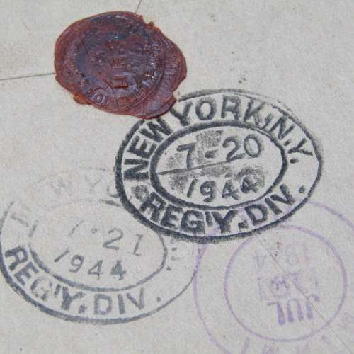 Airmail Registered Indian Cover to New York with lots of cancellations and examined label