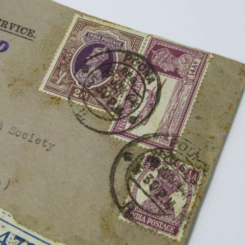 Airmail Registered Indian Cover to New York with lots of cancellations and examined label