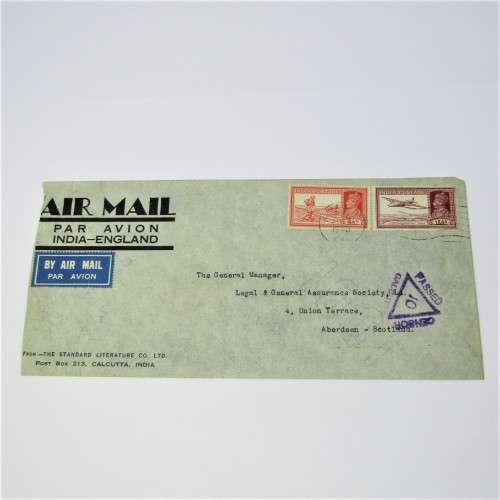Airmail India to Scotland with censored stamp