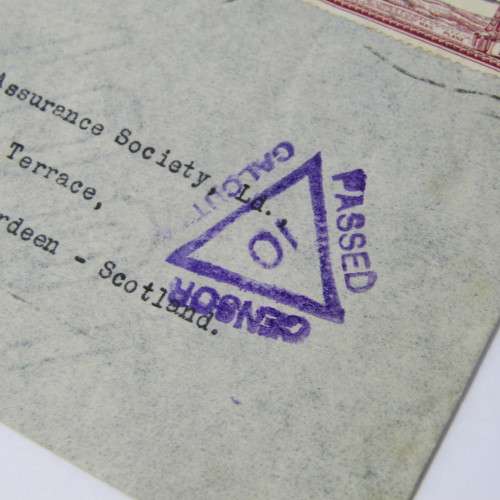 Airmail India to Scotland with censored stamp