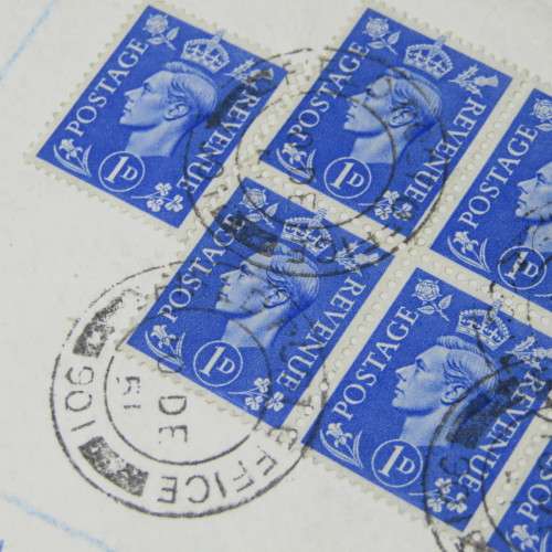 Registered Airmail cover from field post office to Birmingham England with 7 British stamps