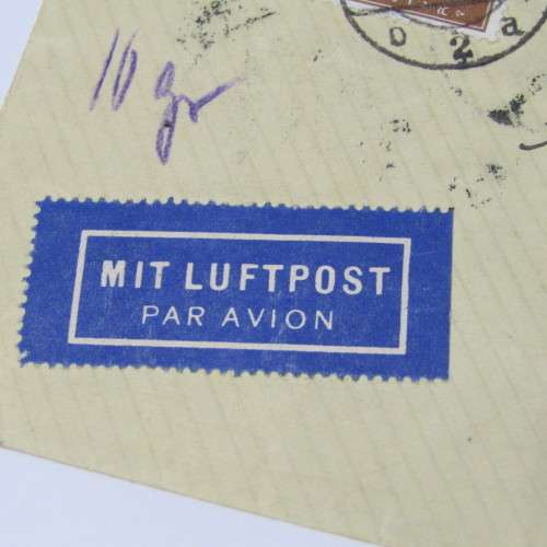 Berlin, Germany to Cape Town, South Africa by airmail, with two German stamps