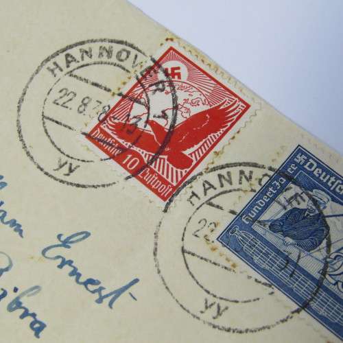 Hannover, Germany airmail cover to England with three German stamps 22 Aug 1938