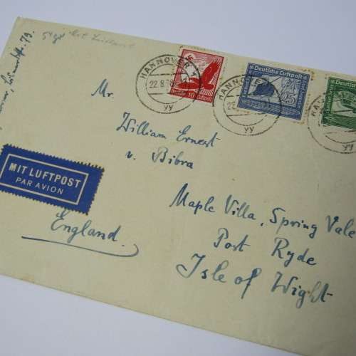 Hannover, Germany airmail cover to England with three German stamps 22 Aug 1938
